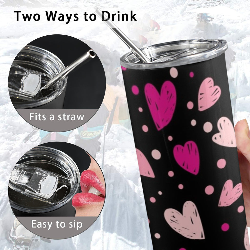 Pink Hearts - 20oz Tall Skinny Tumbler with Lid and Straw