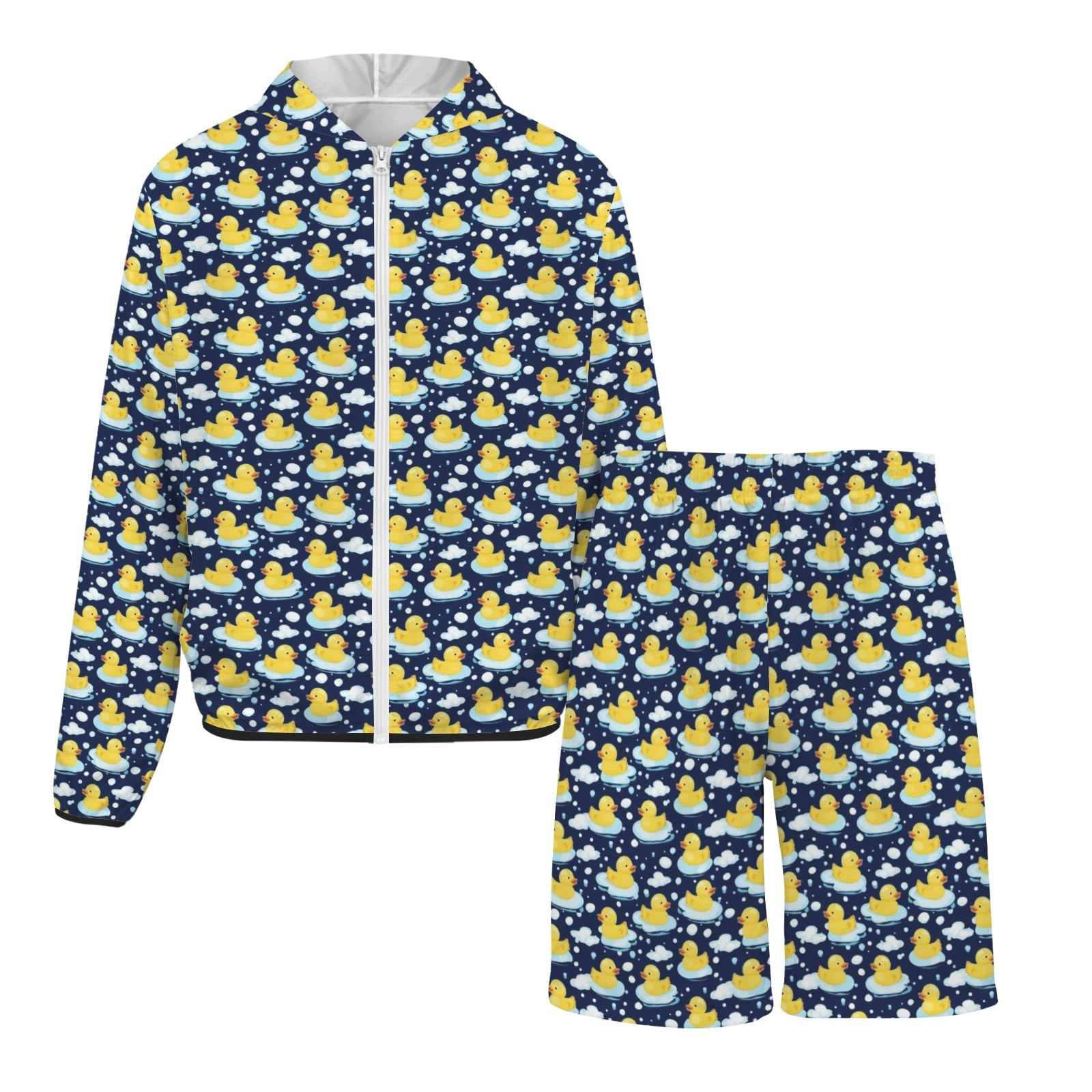 Rubber Ducks On Dark Men's Lightweight Sun Hoodie & Shorts Set Men's Lightweight Sun Hoodie & Shorts animal Printed Offshore