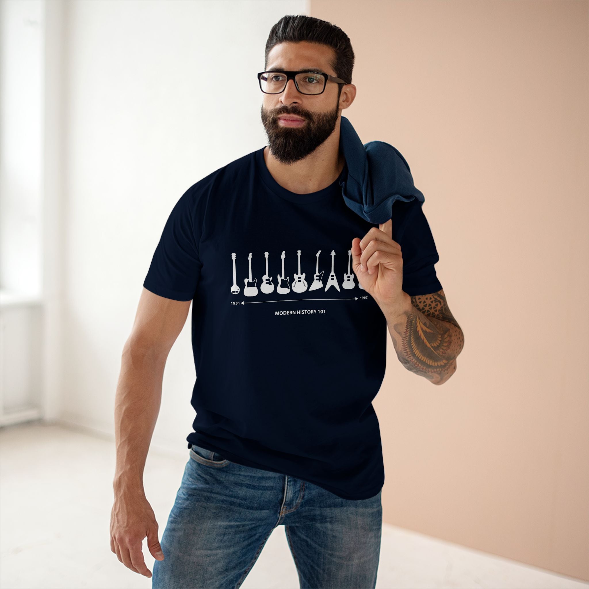 Guitar Timeline - Men's Staple Tee Navy Mens Premium T-Shirt Music Printed in AU and US