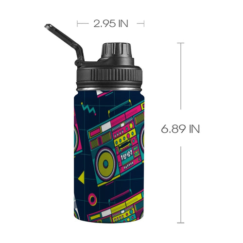 Boombox Kids Water Bottle with Chug Lid (12 oz) One Size Kids Water Bottle with Chug Lid Music Printed Offshore Retro