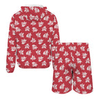 Red Retro Foliage Men's Lightweight Sun Hoodie & Shorts Set Men's Lightweight Sun Hoodie & Shorts Plants Printed Offshore