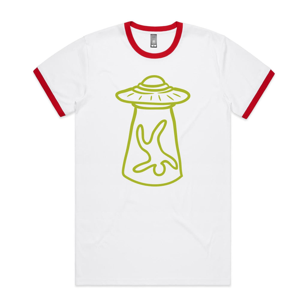 Alien Abduction - AS Colour Staple Ringer Tee White Red Ringer T-Shirt Printed In Australia Sci Fi