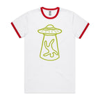 Alien Abduction - AS Colour Staple Ringer Tee White Red Ringer T-Shirt Printed In Australia Sci Fi