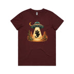 Black Cat Alien UFO Abduction Women's AS Colour T-shirt Burgundy Womens T-shirt animal Printed In Australia Sci Fi