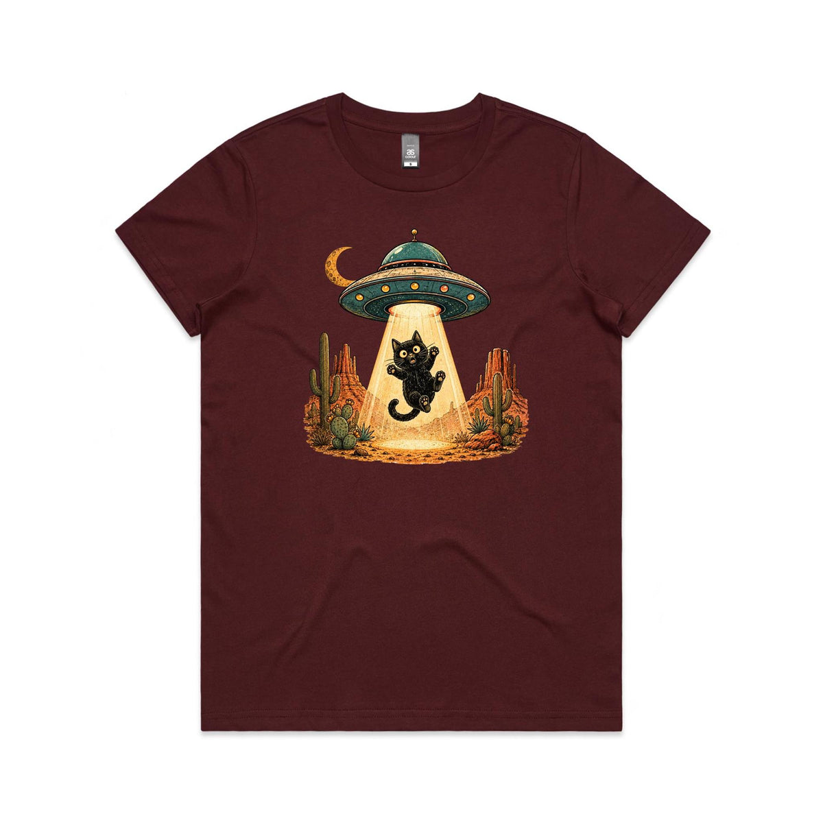 Black Cat Alien UFO Abduction Women's AS Colour T-shirt