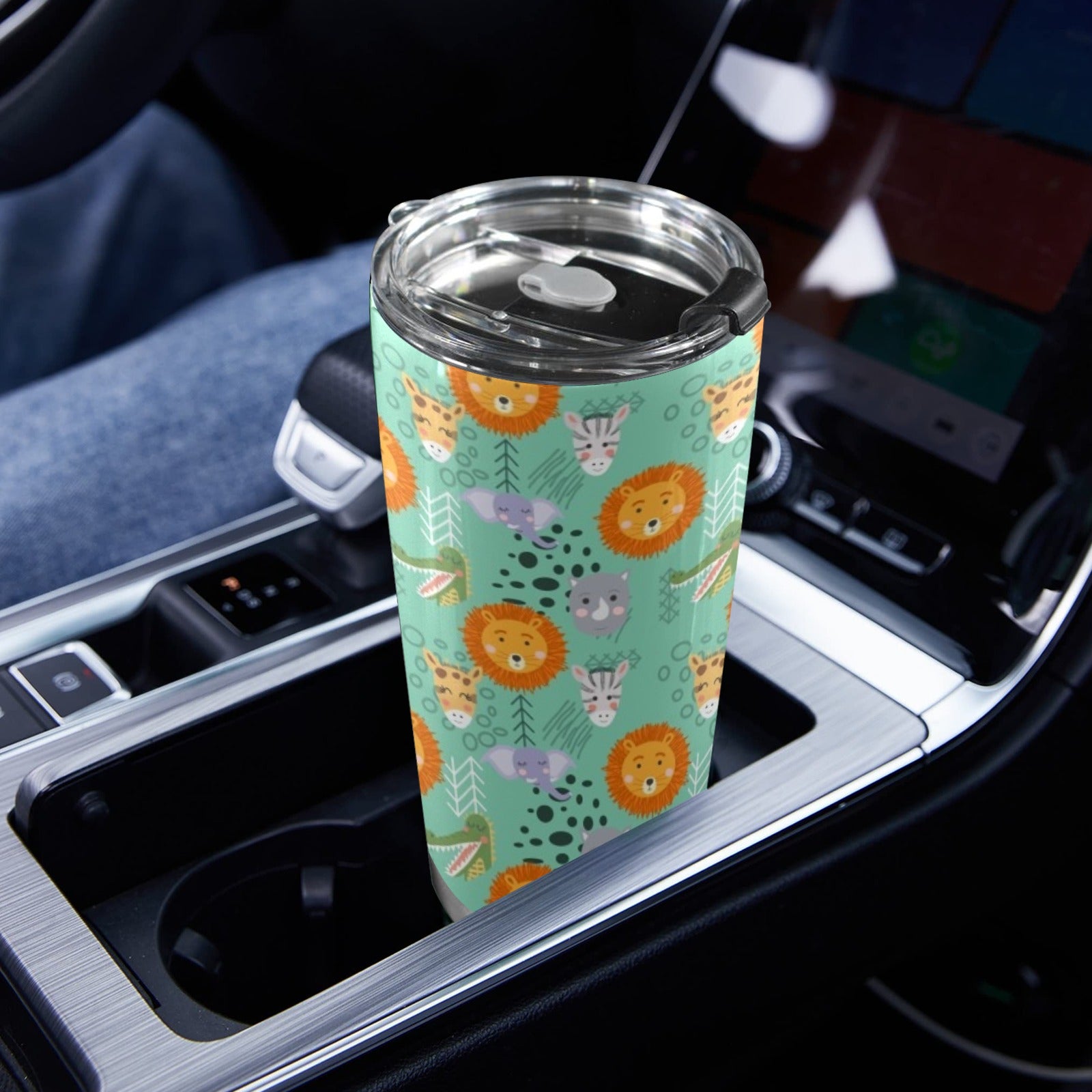 Safari Animals 20oz Mobile Tumbler with Lid (Black Lock) 20oz Travel Mug animal Printed Offshore