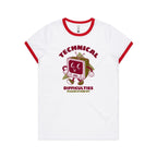 Technical Difficulties, Retro TV - Women's Ringer Tee White Red Womens Ringer T-shirt Printed In Australia Retro Tech