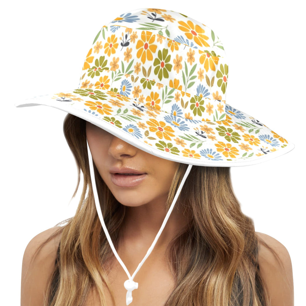 Retro Boho Flower Wide Brim Bucket Hat Wide Brim Bucket Hat Plants Printed Offshore