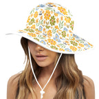 Retro Boho Flower Wide Brim Bucket Hat Wide Brim Bucket Hat Plants Printed Offshore