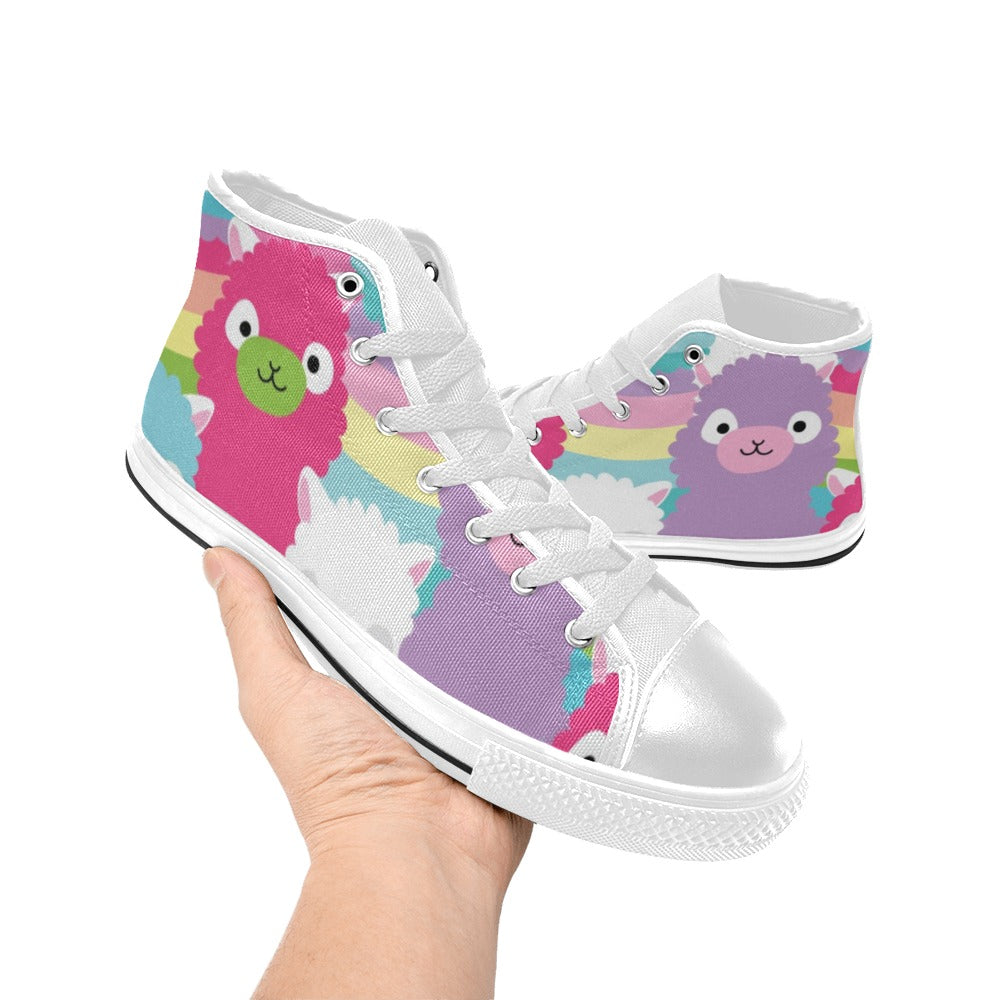 Cute Alpaca - Kids High Top Canvas Shoes