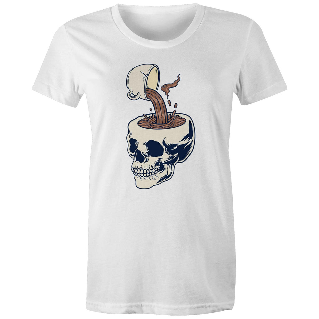 Coffee Skull - Womens T-shirt White Womens T-shirt Coffee Printed In Australia