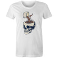 Coffee Skull - Womens T-shirt White Womens T-shirt Coffee Printed In Australia