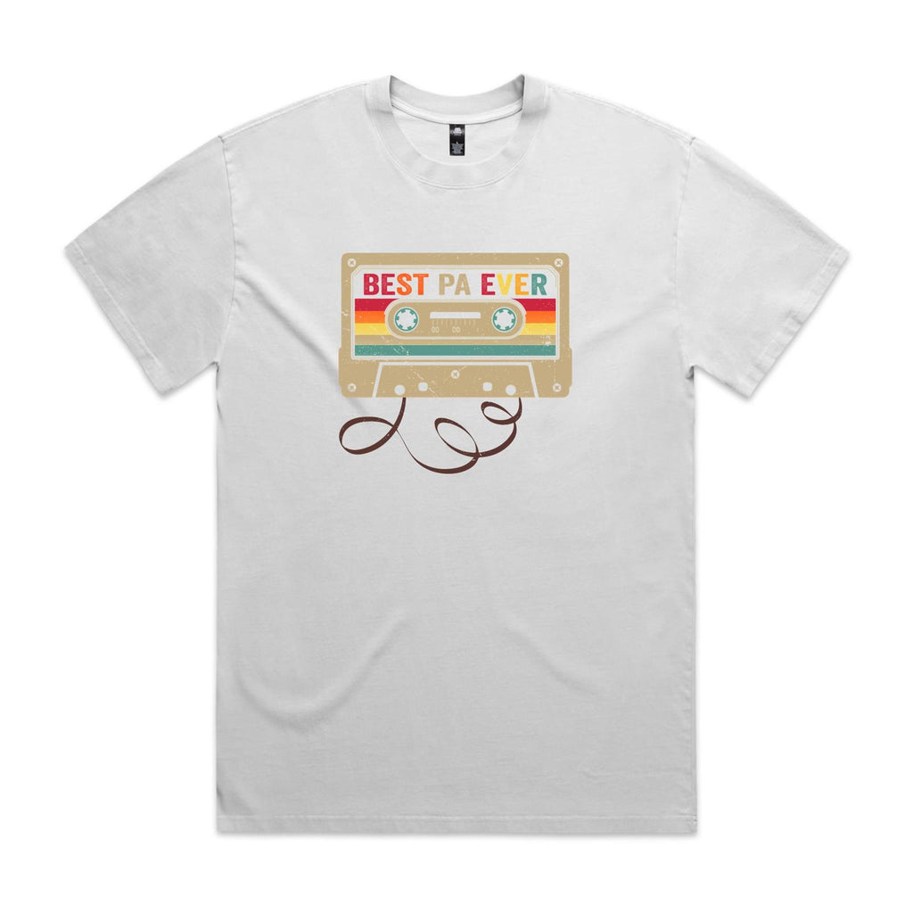 Best Pa Ever, Cassette Tape AS Colour Heavy Faded Tee Unisex Faded White Heavy Faded T-shirt Dad Music Printed In Australia