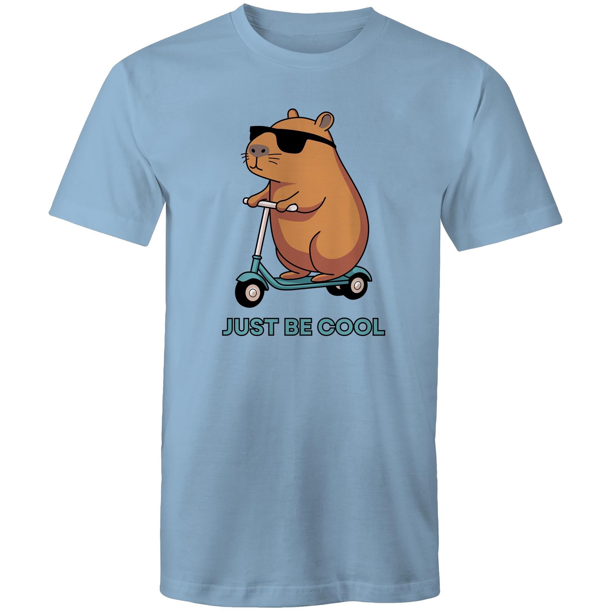 Just Be Cool, Capybara - Mens T-Shirt Carolina Blue Mens T-shirt animal Printed In Australia