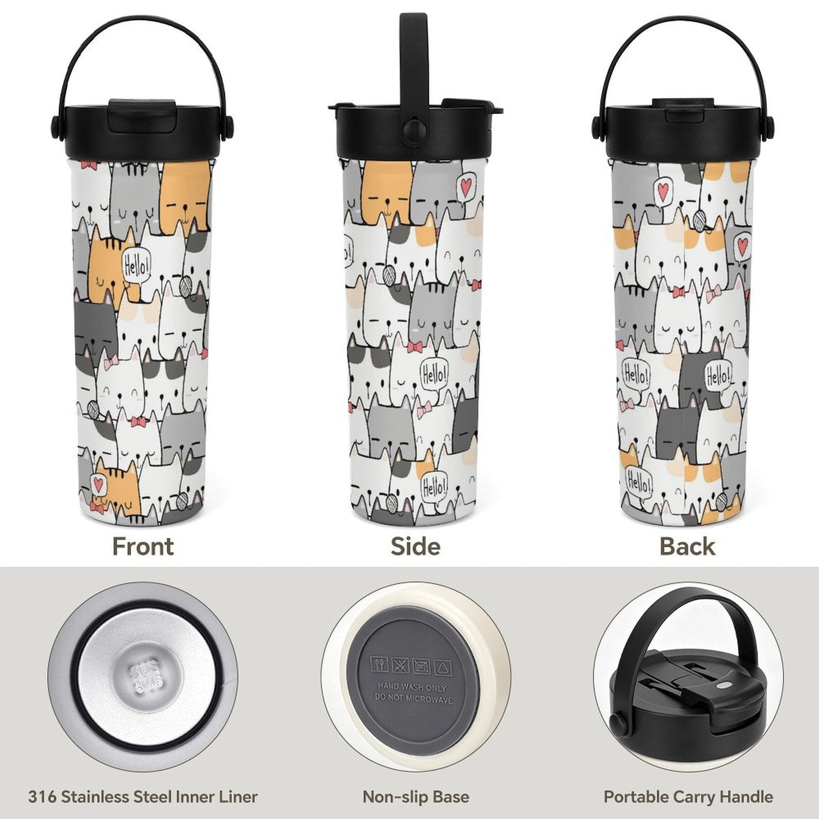 Cat Hello 20oz Tea Tumbler with Carry Handle