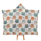 Cute Cat Faces Kids Hooded Blanket 100cm x 130cm white 40"×50" Kids Hooded Blanket animal Printed Offshore