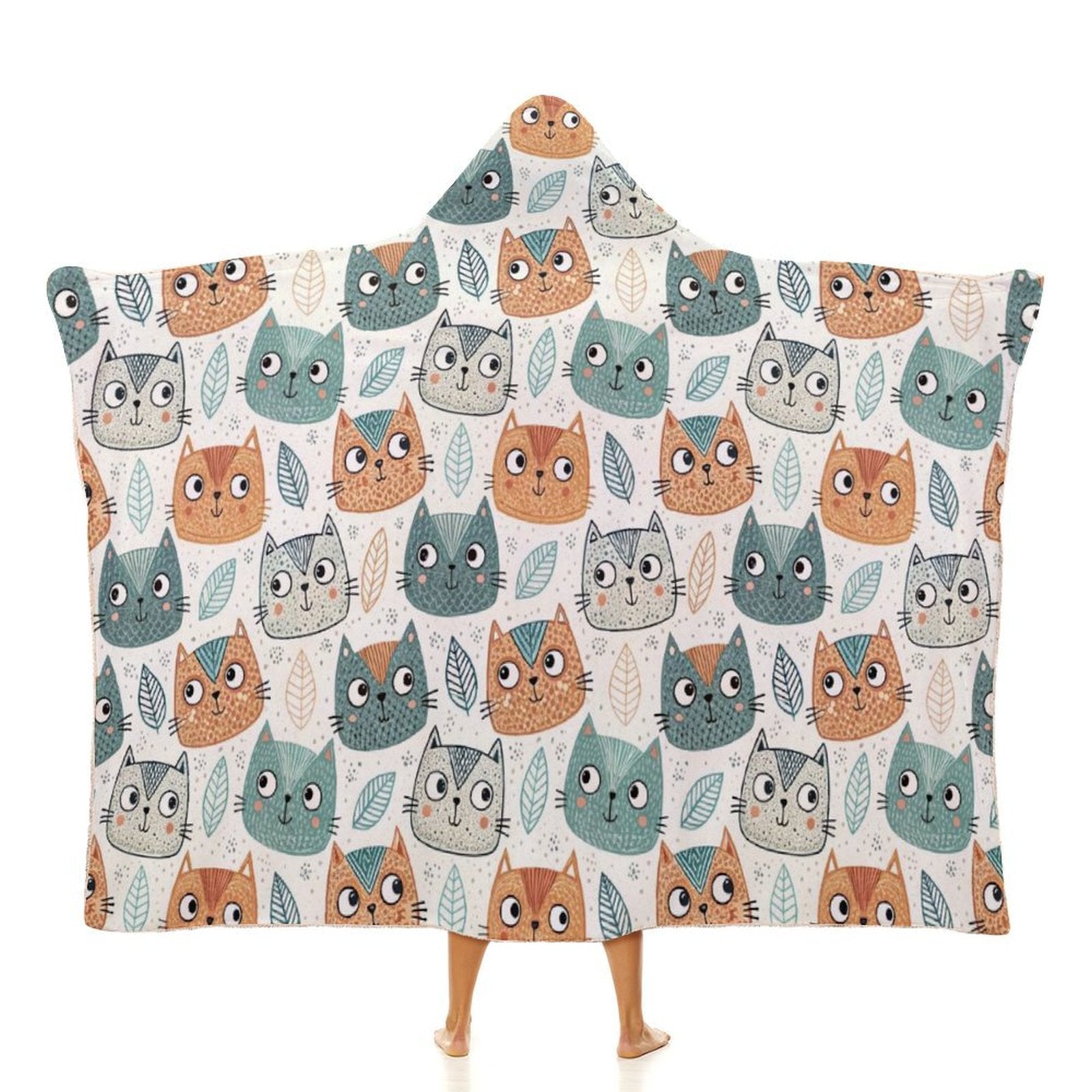 Cute Cat Faces Kids Hooded Blanket 100cm x 130cm white 40"×50" Kids Hooded Blanket animal Printed Offshore