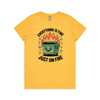 Skip Bin, Dumpster Fire Women's AS Colour T-shirt Yellow Womens T-shirt Printed In Australia