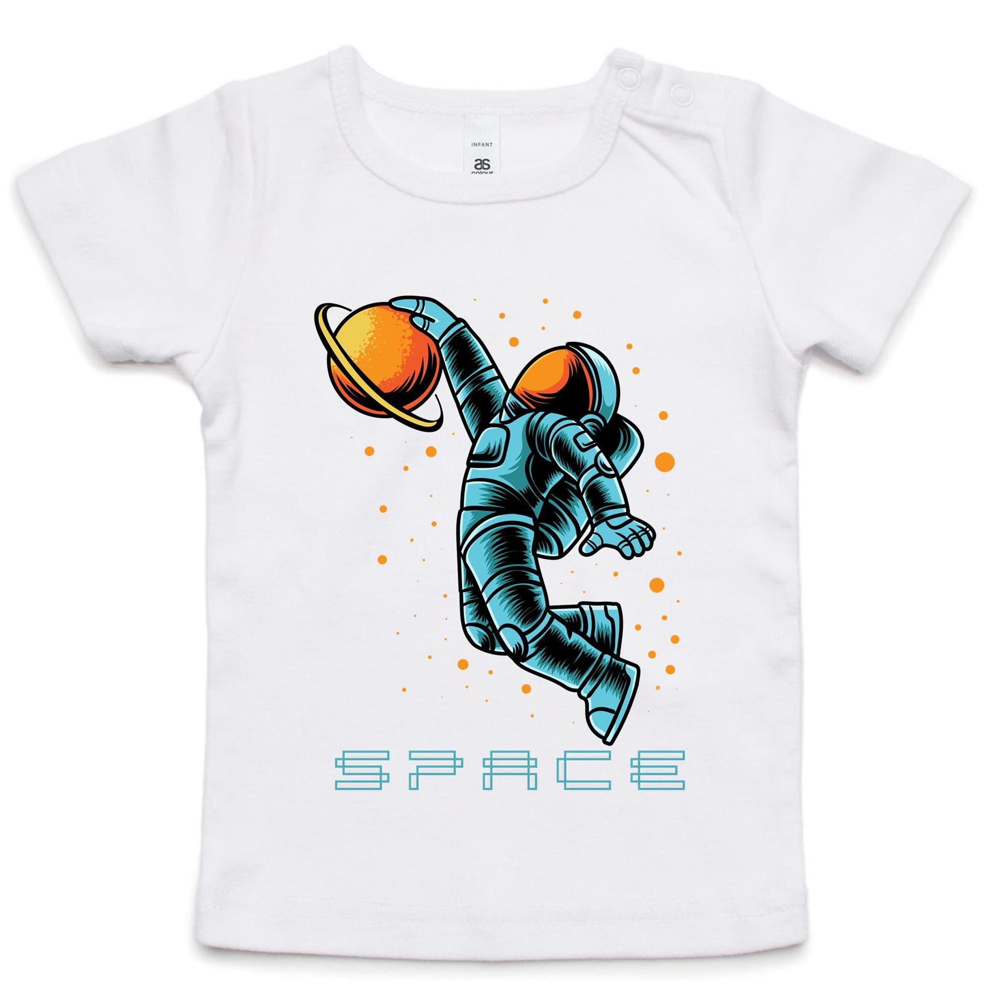 Astronaut Basketball - Baby T-shirt White Baby T-shirt Printed In Australia Space
