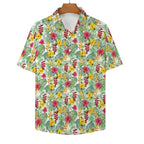 Tropical Flowers On White Women's Short-Sleeve Button Up Shirt Women's Short-Sleeve Button Up Shirt Plants Printed Offshore