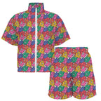 Bright And Bold Flowers Women's Windbreaker Short Set Women's Windbreaker Short Set Plants Printed Offshore