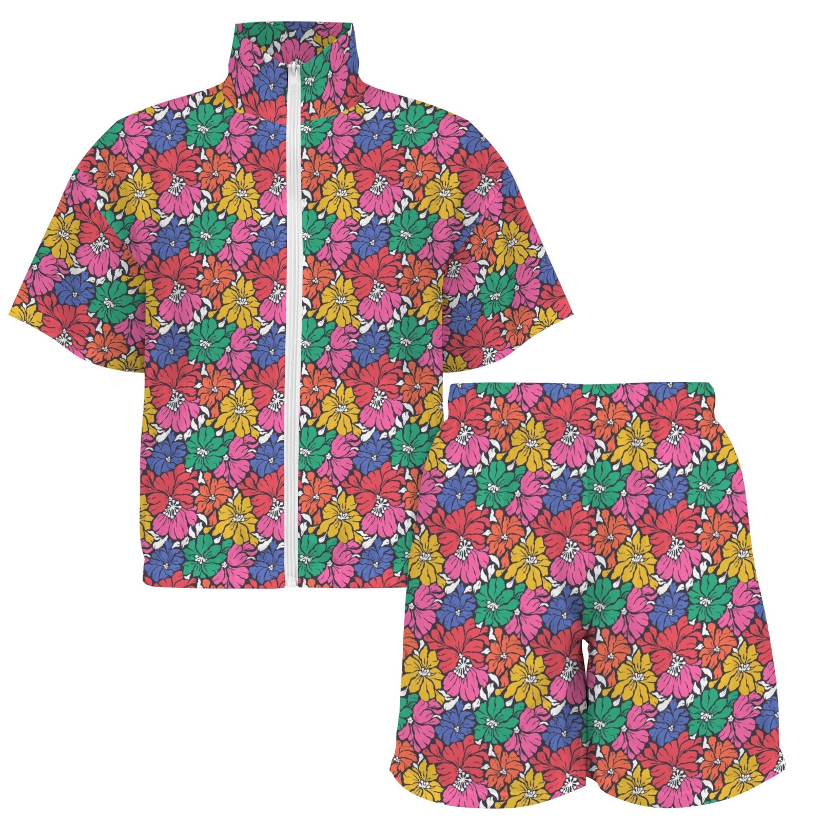 Bright And Bold Flowers Women's Windbreaker Short Set Women's Windbreaker Short Set Plants Printed Offshore