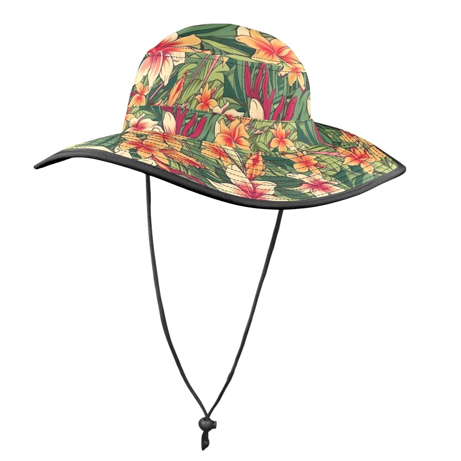 Vintage Hawaiian Floral Wide Brim Bucket Hat Wide Brim Bucket Hat Plants Printed Offshore