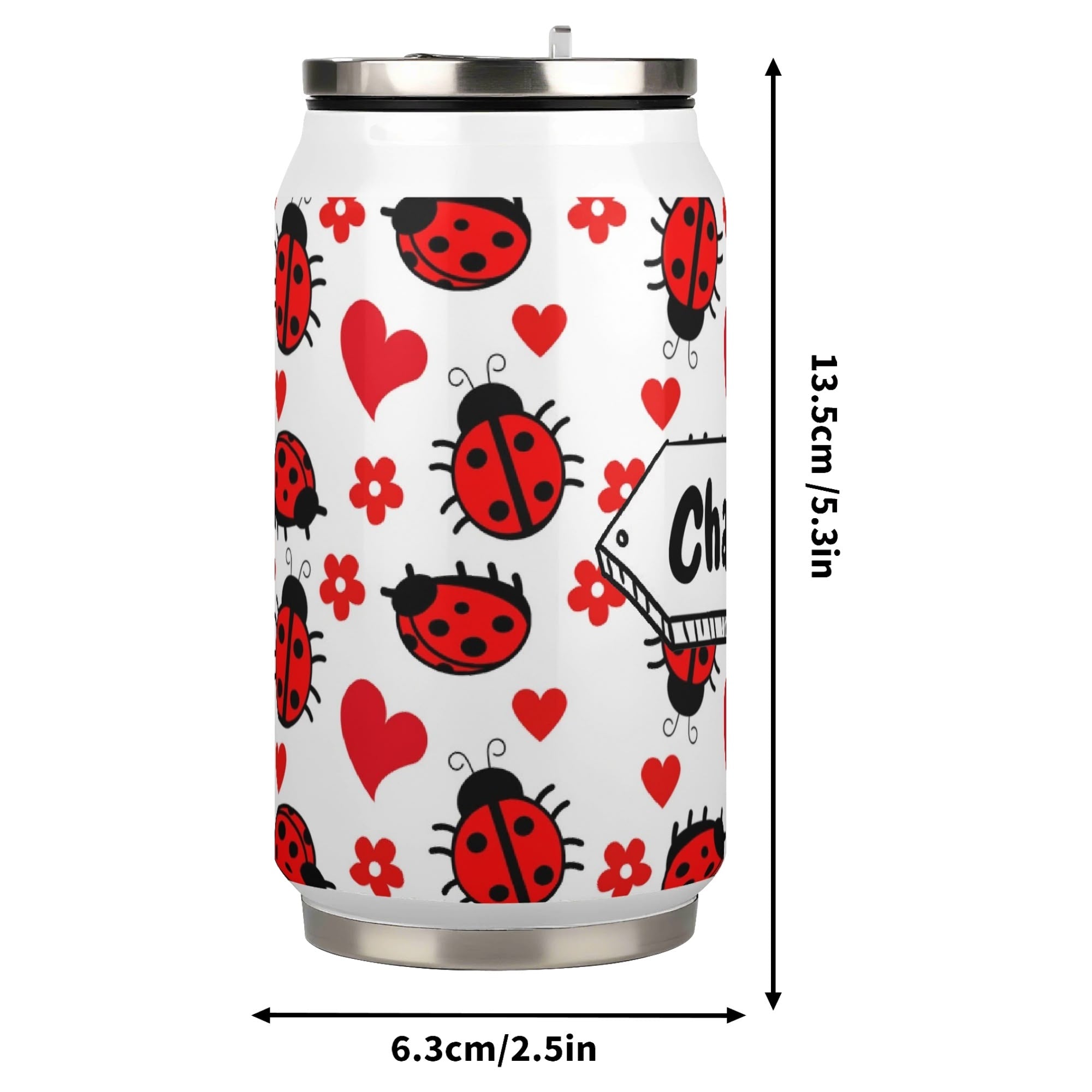 Personalised Ladybugs 300ml Stainless Steel Can Shaped Tumbler With Straw Lid Personalised 300ml Can Shaped Tumbler animal Printed Offshore
