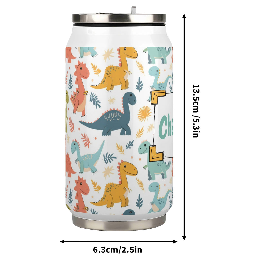 Personalised Cute Colourful Dinosaurs 300ml Stainless Steel Can Shaped Tumbler With Straw Lid Personalised 300ml Can Shaped Tumbler animal Printed Offshore