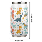 Personalised Cute Colourful Dinosaurs 300ml Stainless Steel Can Shaped Tumbler With Straw Lid Personalised 300ml Can Shaped Tumbler animal Printed Offshore