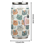 Personalised Cute Cat Faces 300ml Stainless Steel Can Shaped Tumbler With Straw Lid Personalised 300ml Can Shaped Tumbler animal Printed Offshore
