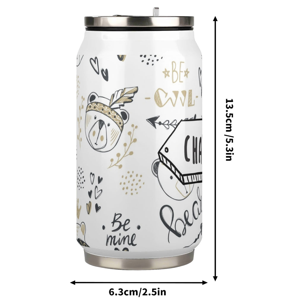 Personalised Bears 300ml Stainless Steel Can Shaped Tumbler With Straw Lid Personalised 300ml Can Shaped Tumbler animal Printed Offshore