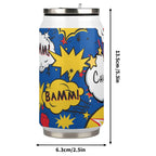 Personalised Comic Book Blue 300ml Stainless Steel Can Shaped Tumbler With Straw Lid Personalised 300ml Can Shaped Tumbler comic Printed Offshore