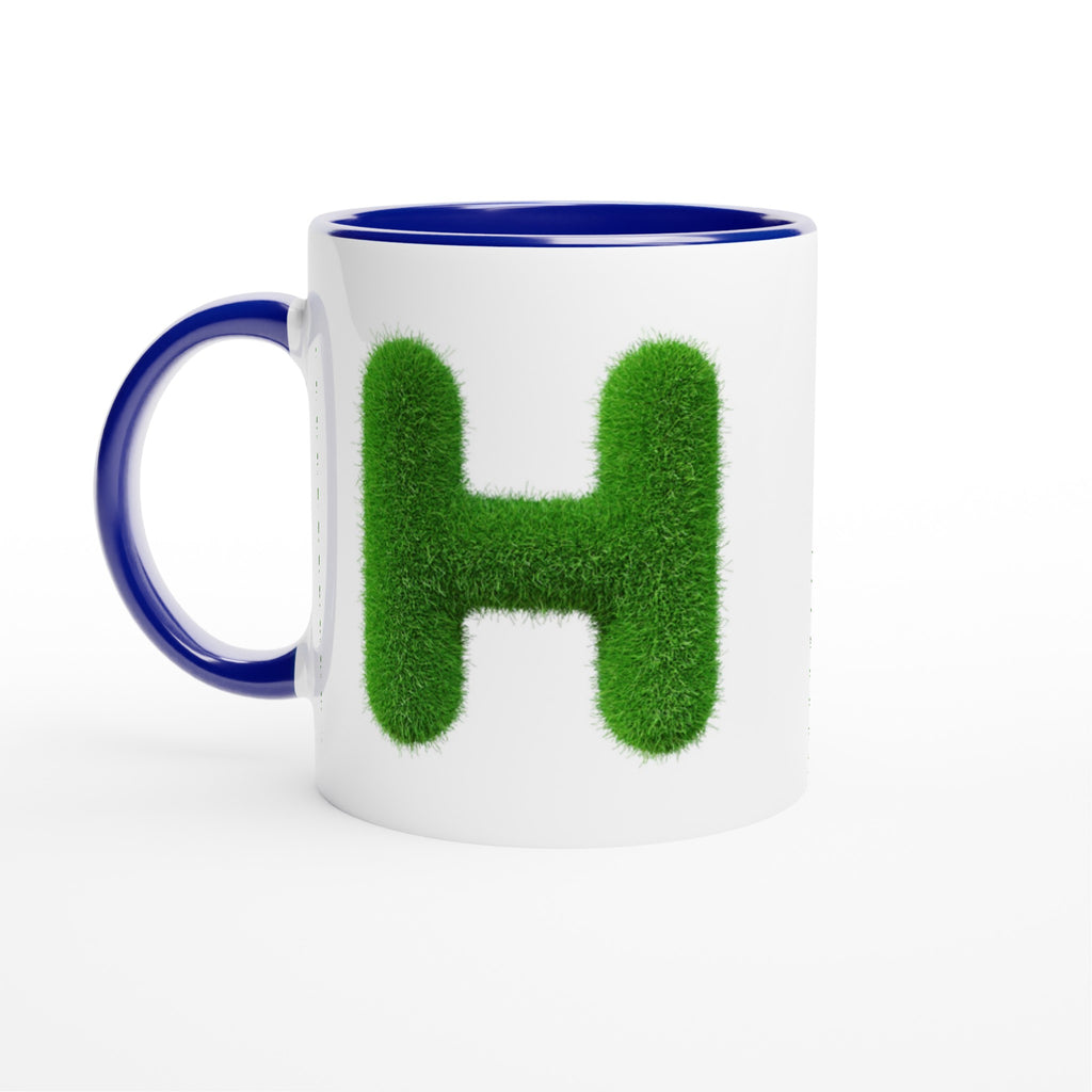Personalised - Grass Initial - White 11oz Ceramic Mug with Color Inside Ceramic Blue Personalised 11oz Mug Customise Globally Fulfilled Name Personalise