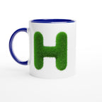 Personalised - Grass Initial - White 11oz Ceramic Mug with Color Inside Ceramic Blue Personalised 11oz Mug Customise Globally Fulfilled Name Personalise