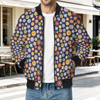 Groovy Flowers Men's Casual Zip‑Up Bomber Jacket