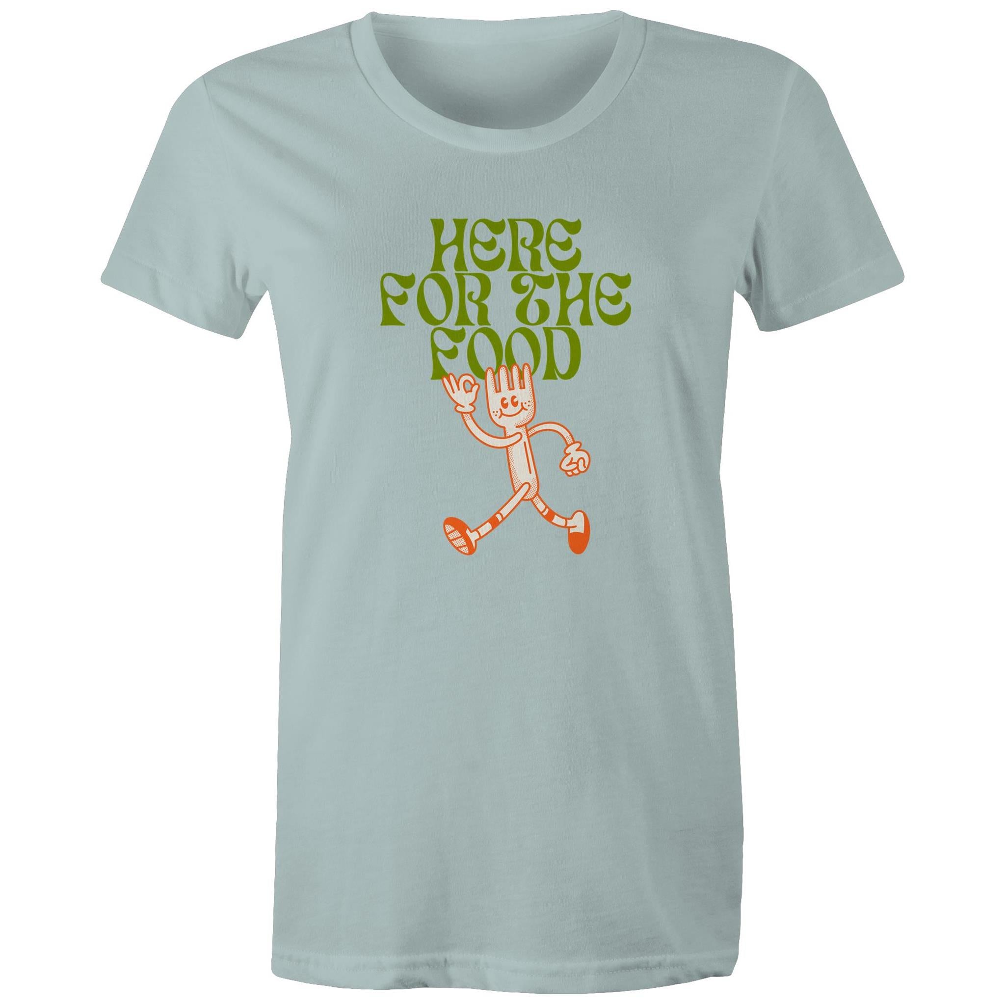 Here For The Food - Womens T-shirt Pale Blue Womens T-shirt Food Printed In Australia