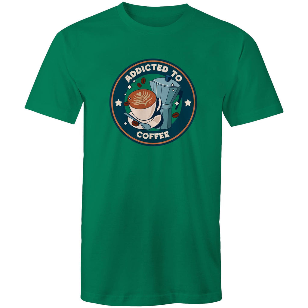 Addicted To Coffee - Mens T-Shirt Kelly Green Mens T-shirt Coffee Printed In Australia