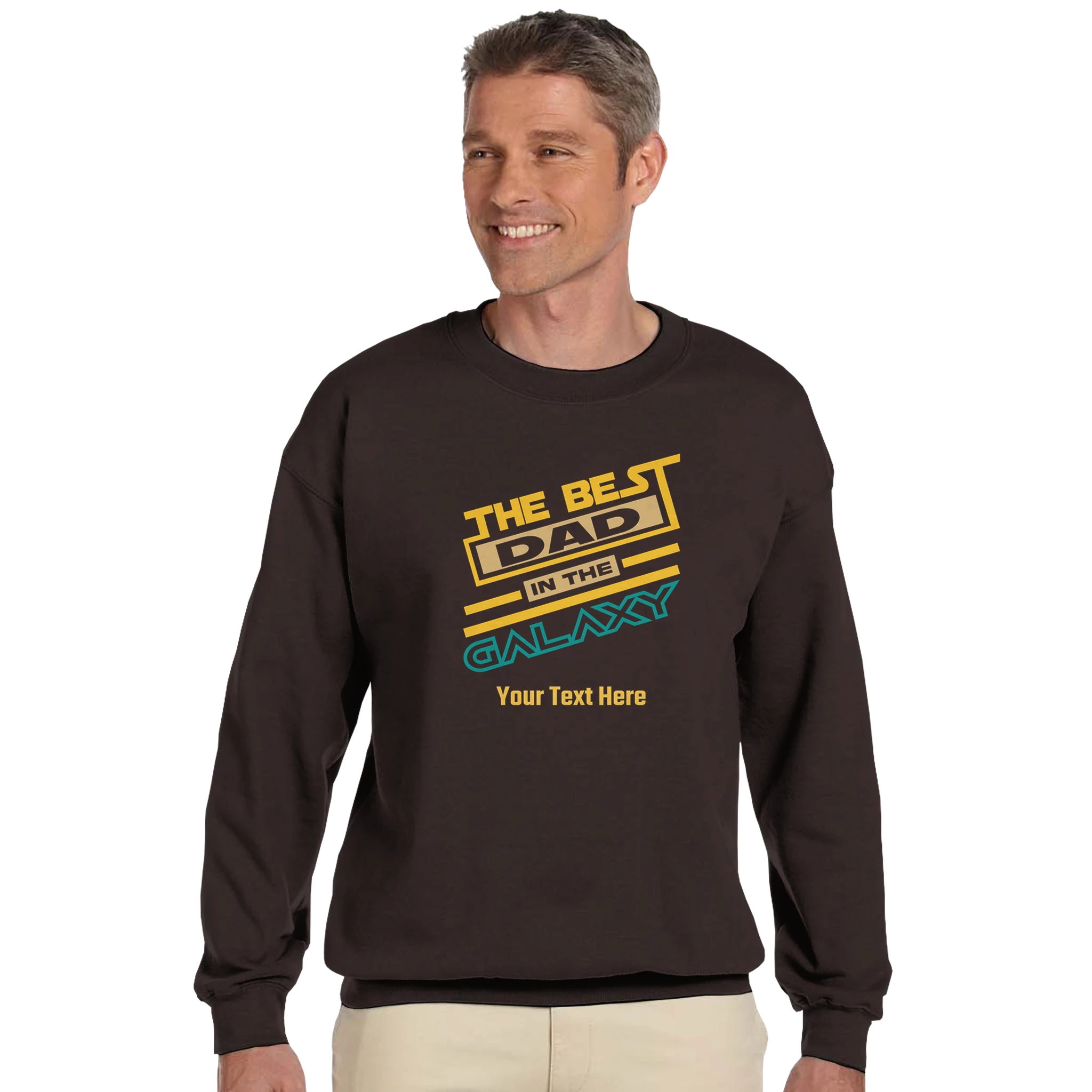 Personalised - The Best Dad In The Galaxy - Classic Unisex Crewneck Sweatshirt | Gildan® 18000 Dark Chocolate Personalised Sweatshirt customise Dad Globally Fulfilled personalise