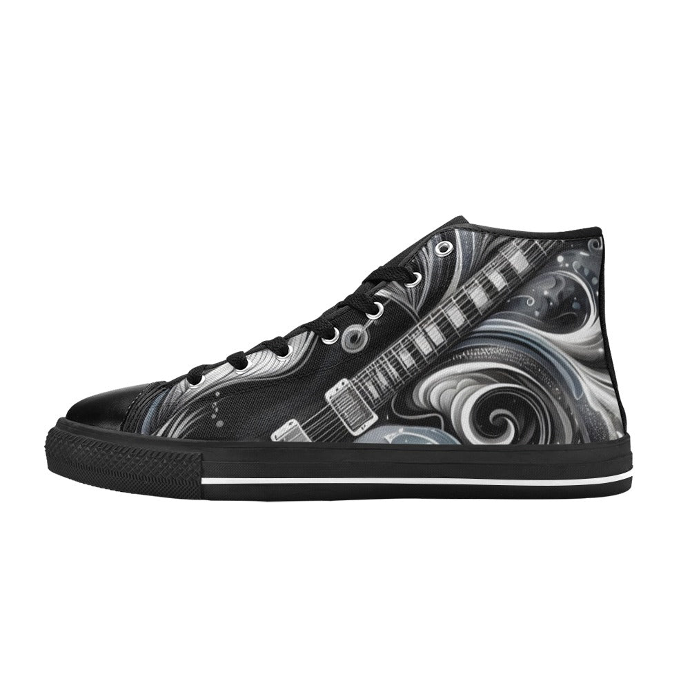 Guitar Black Swirl - Men's High Top Canvas Shoes