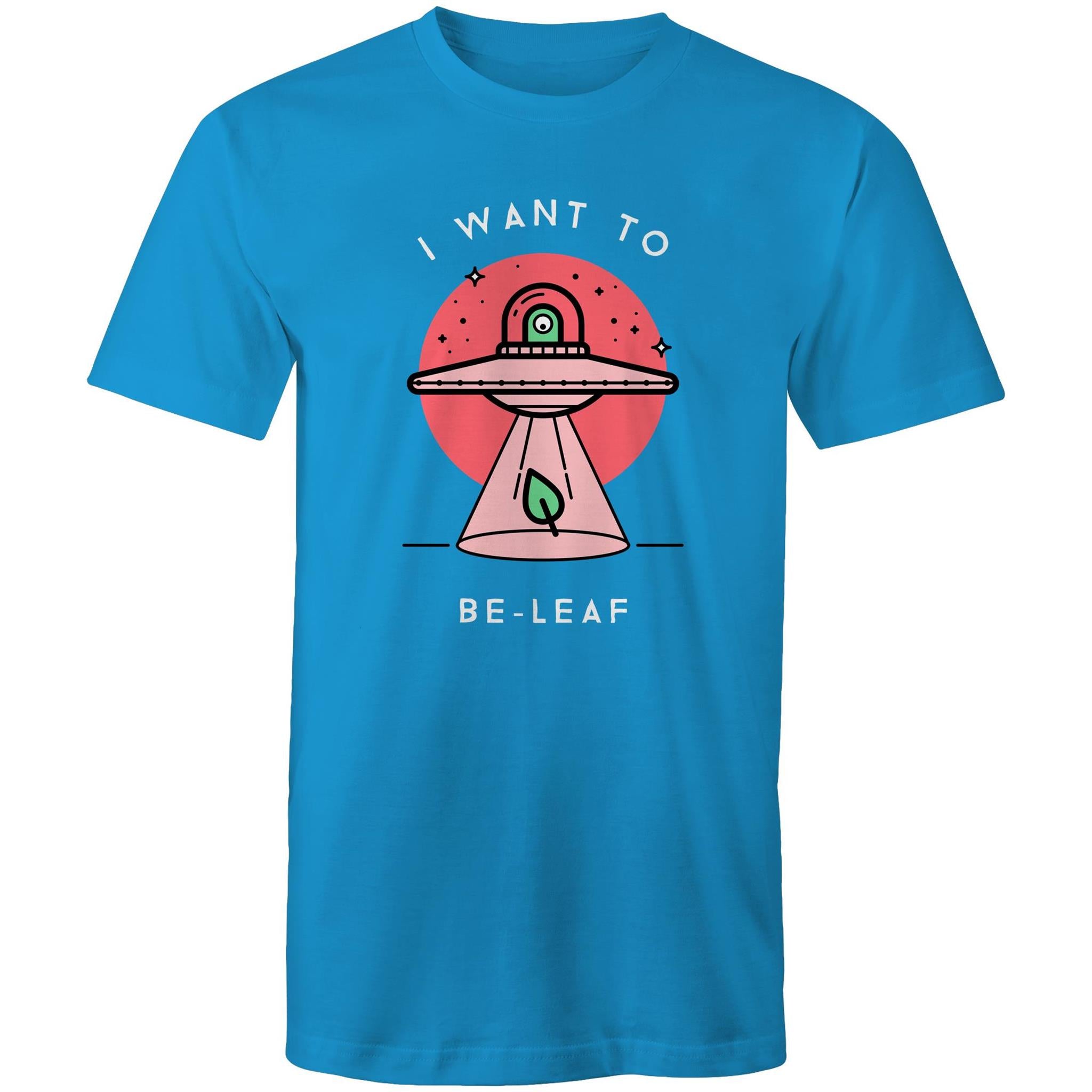 I Want To Be-Leaf, UFO - Mens T-Shirt Arctic Blue Mens T-shirt Printed In Australia Sci Fi