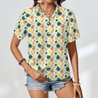 Tropical Pineapple Women's Short-Sleeve Button Up Shirt Women's Short-Sleeve Button Up Shirt Food Printed Offshore