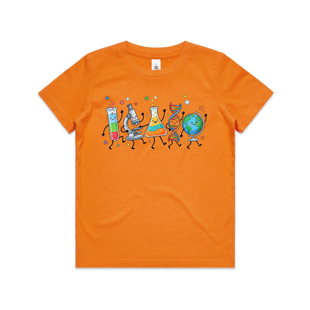 Science Characters Kids AS Colour T-shirt Orange Kids Youth T-shirt Printed In Australia Science