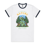 Be One With Nature, Skeleton - Staple Ringer Tee White Navy Ringer T-Shirt Printed In Australia