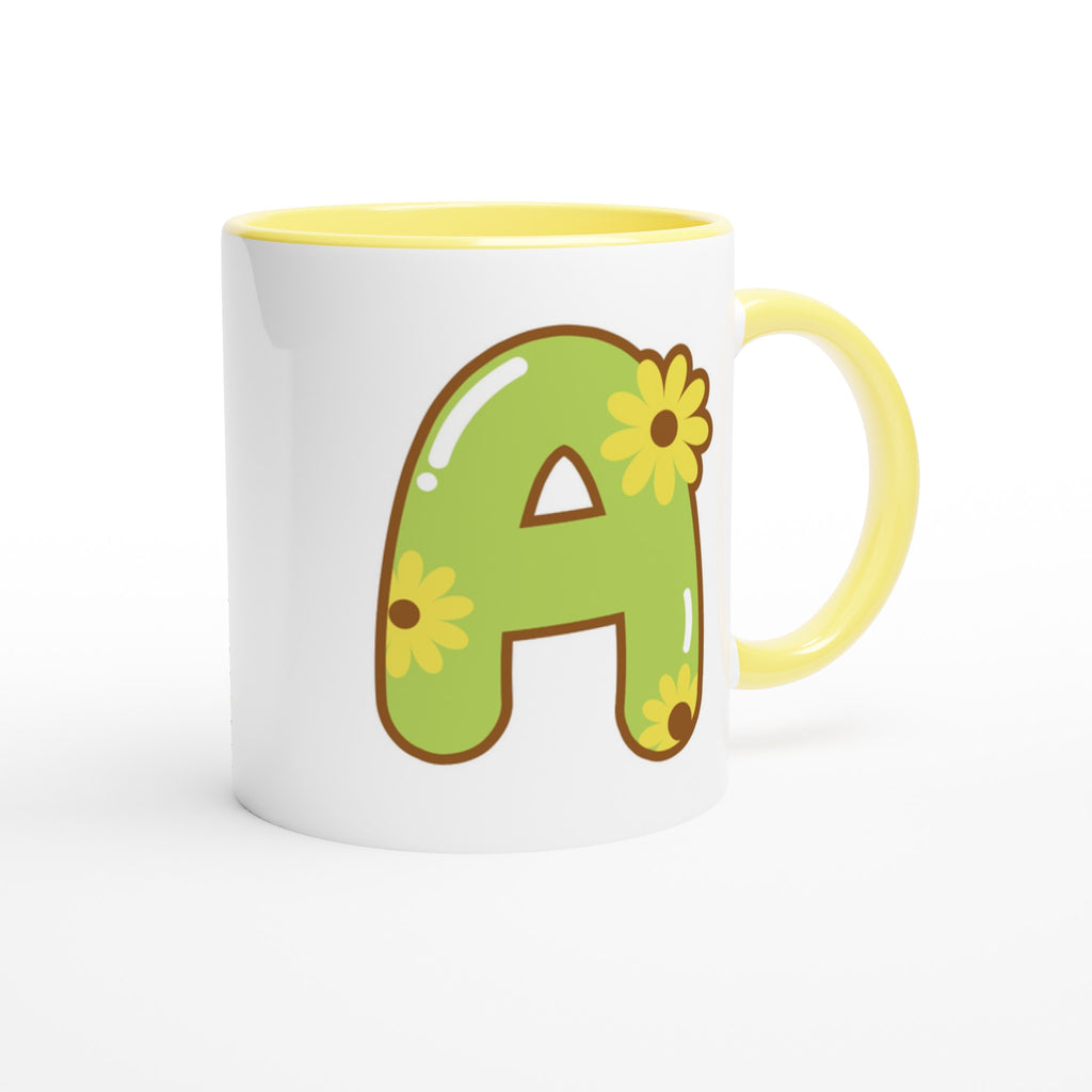 Personalised Initial With Flowers White 11oz Ceramic Mug with Color Inside Personalised 11oz Mug customise Globally Fulfilled Name personalise