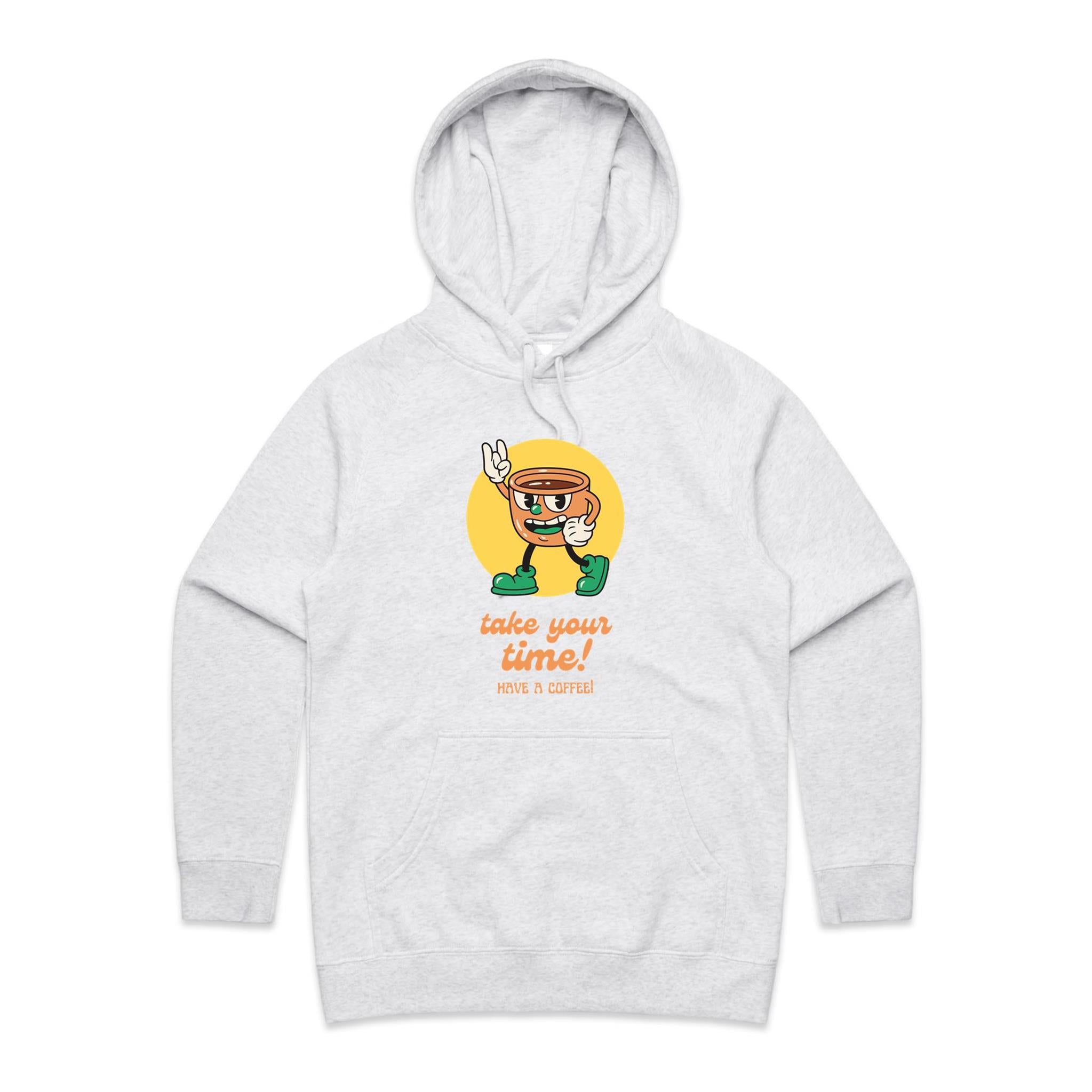 Take Your Time, Have A Coffee - Womens Hoodie White Marle Womens Hoodie Coffee Printed In Australia