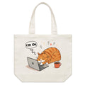 Cat Laptop, I'm OK Shoulder Canvas Tote Bag Default Title Large Tote Bag animal Printed In Australia Tech