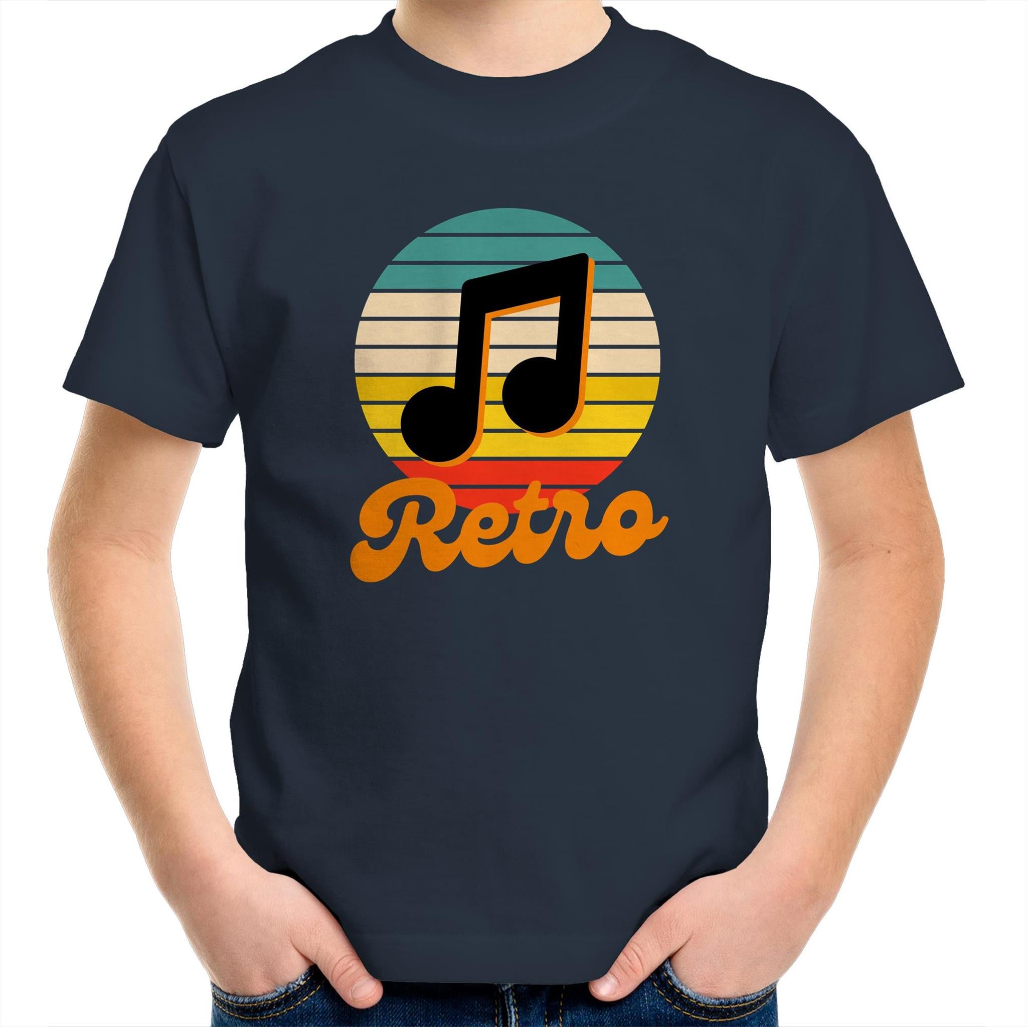 Retro Music - Kids Youth T-Shirt Navy Kids Youth T-shirt Music Printed In Australia Retro