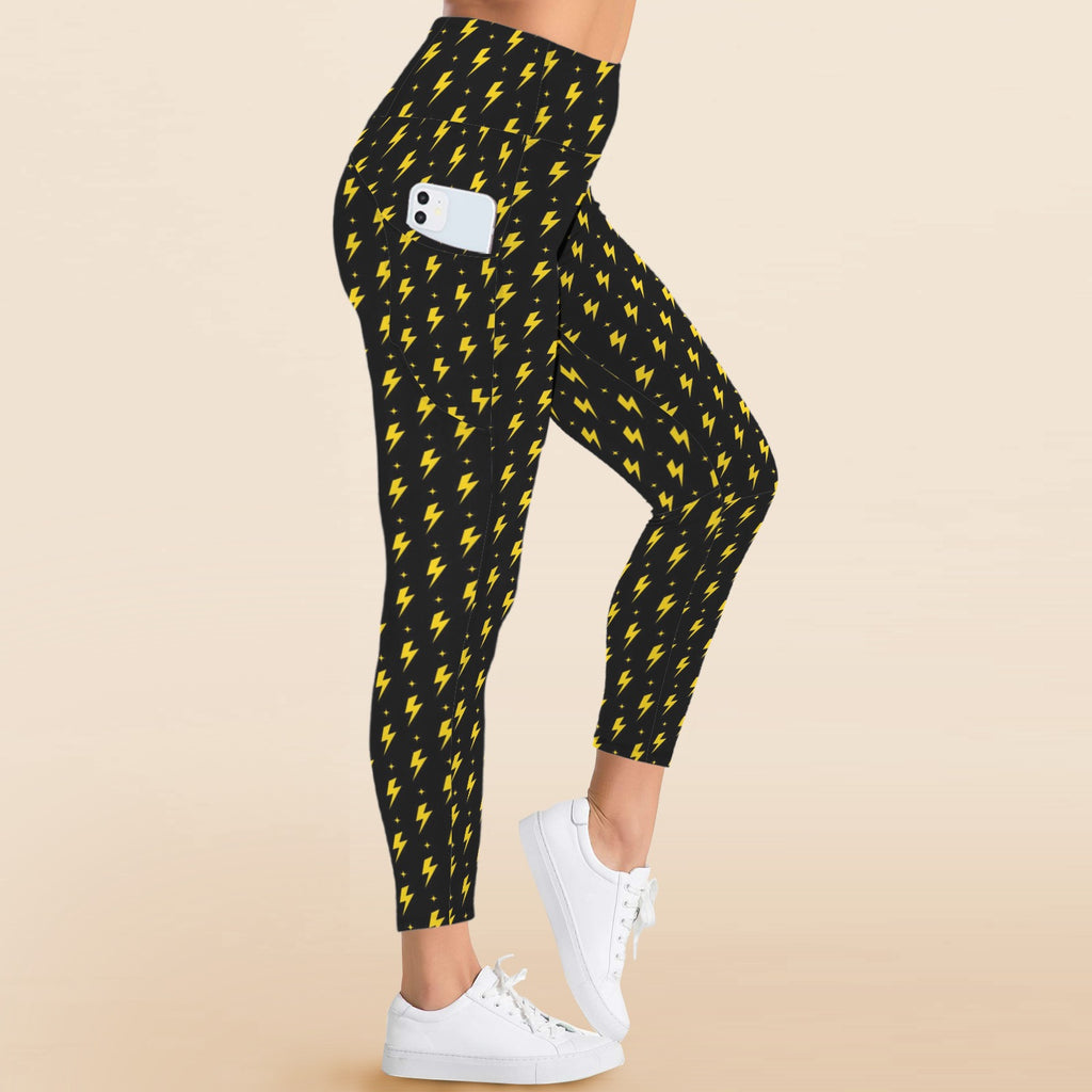 Yellow Lightning - Women's High Waist Pockets Yoga Leggings