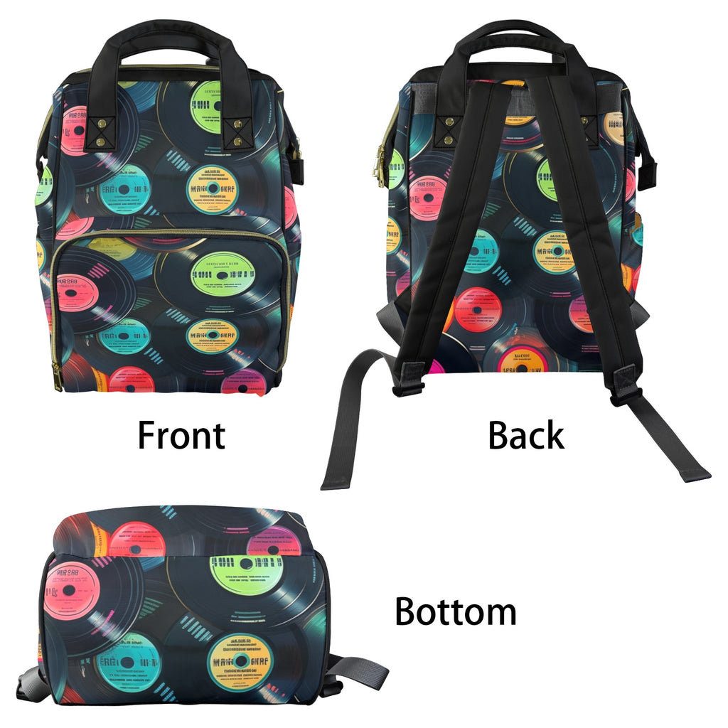 Retro Vinyl Records - Multi-Function Backpack, Nappy / Diaper Bag